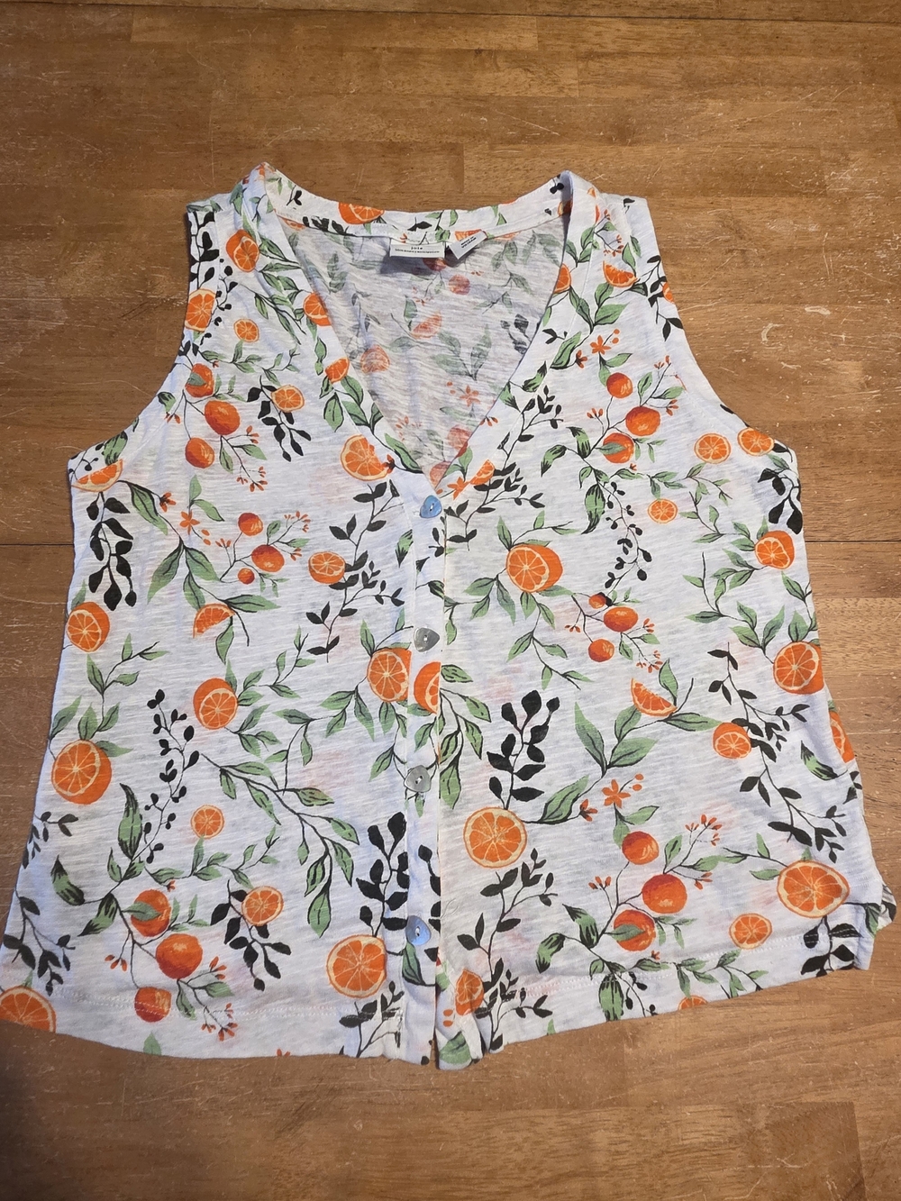 Joie Citrus Orange Print Linen Lyocell Button Front Tank Top Blouse Size L Large